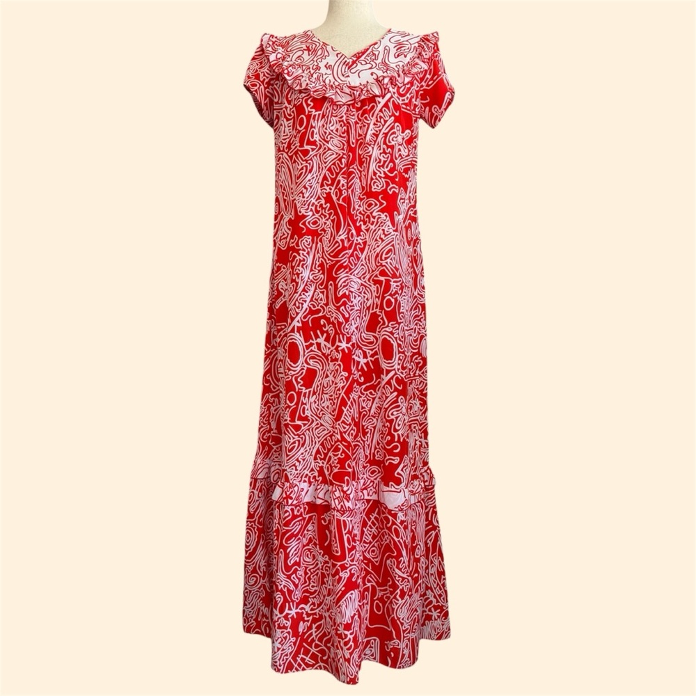 Liberty House Tiered Aloha Dress 6 Ruffled Maxi Hawaiian Muumuu True Vtg 60s 70s